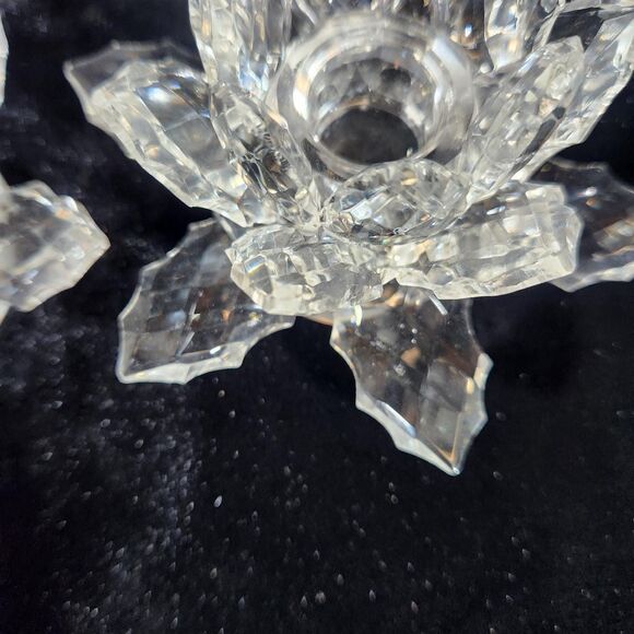Crystal Lotus Flower Candle Holders w Candles Holly Shape Leaf Set 2 Shannon VTG - Picture 9 of 15